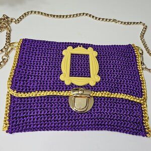 PURPLE/GOLD CROCHET HANDMADE CLUTCH PURSE (Friends)